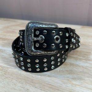 Rhinestone Studded Black Leather LG. Belt